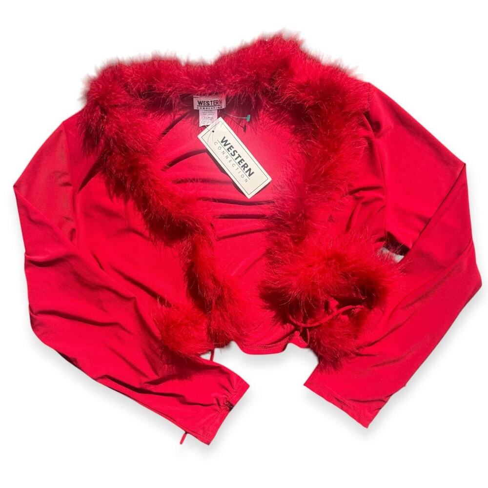 Red Feather Trim Stretch Top Tie Clueless Vintage New With Tags Costume Western